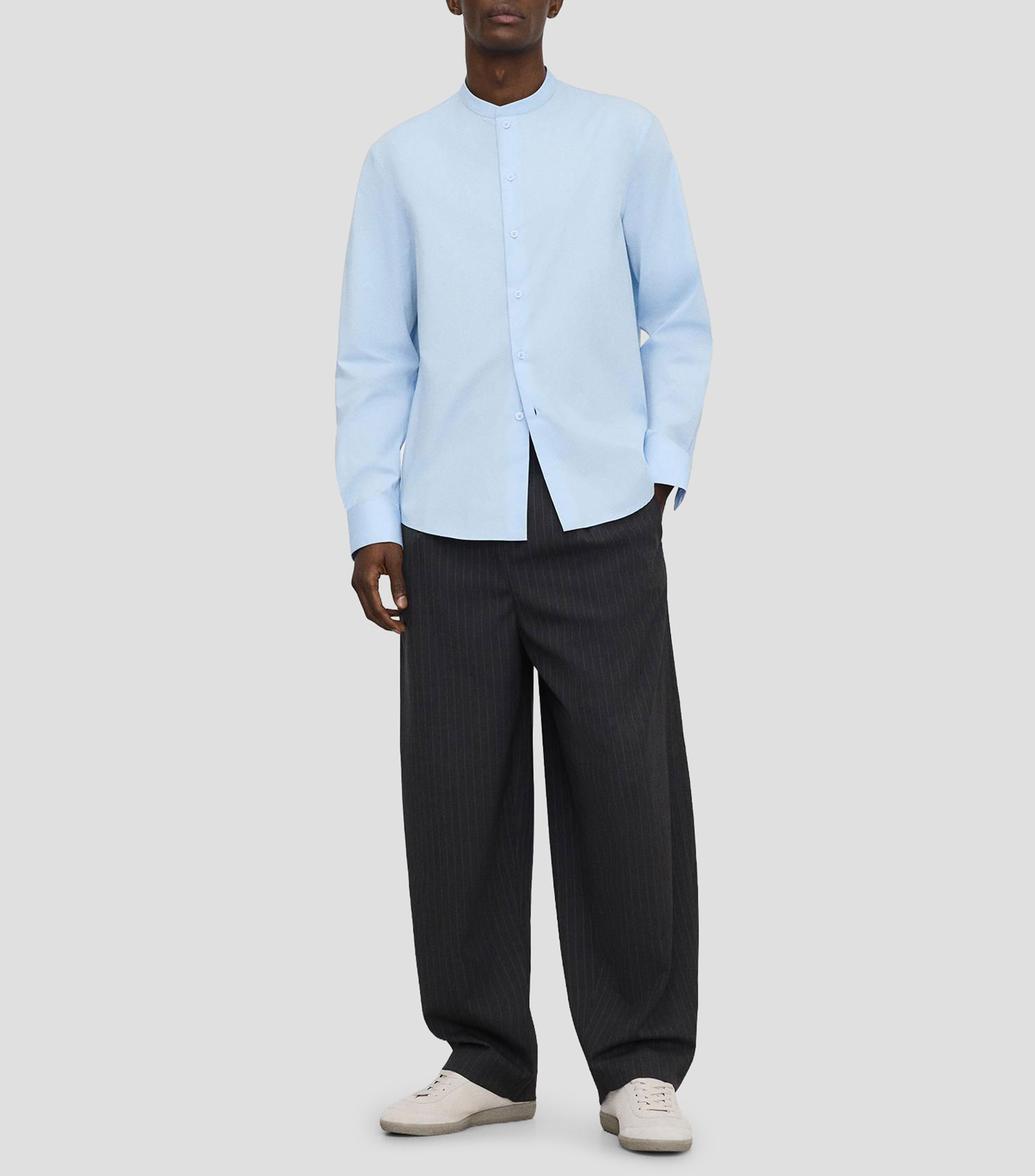 Camisa lisa cuello mao manga larga Hombre